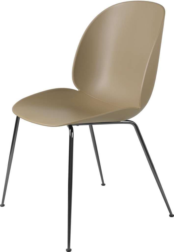 Gubi - Beetle Dining Stuhl - Gestell Chrom schwarz - pebble brown - Kunststoffgleiter - indoor