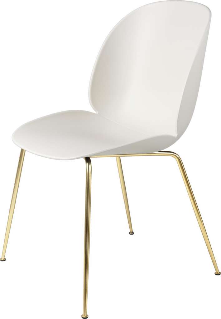 Gubi - Beetle Dining Stuhl - Gestell Messing - alabaster white - Kunststoffgleiter - indoor