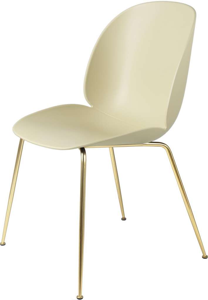 Gubi - Beetle Dining Stuhl - Gestell Messing - pastel green - Kunststoffgleiter - indoor