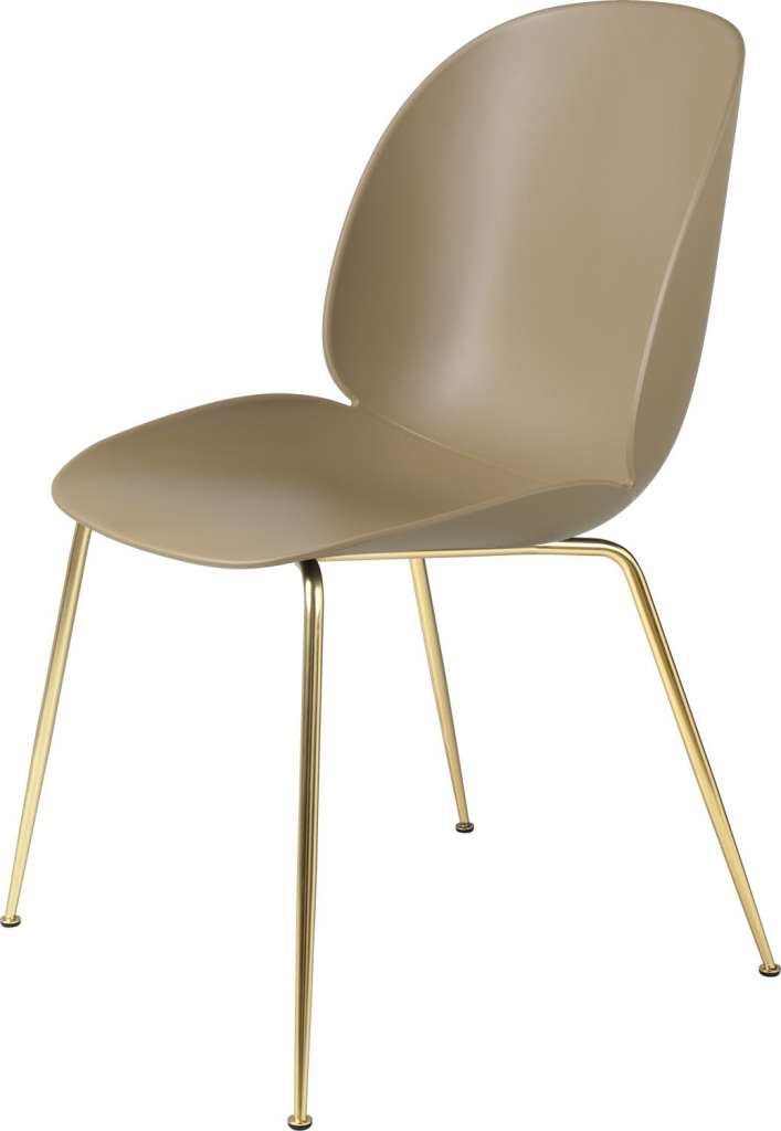 Gubi - Beetle Dining Stuhl - Gestell Messing - pebble brown - Kunststoffgleiter - indoor