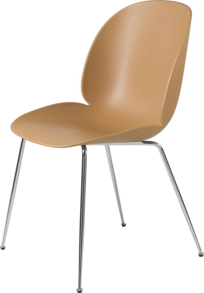 Gubi - Beetle Dining Stuhl - Gestell Chrom - amber brown - Kunststoffgleiter - indoor