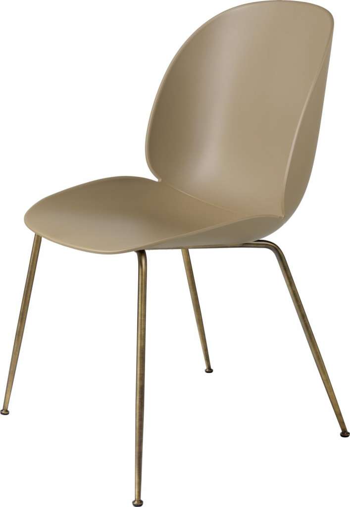 Gubi - Beetle Dining Stuhl - Gestell antik Messing - pebble brown - Filzgleiter - indoor