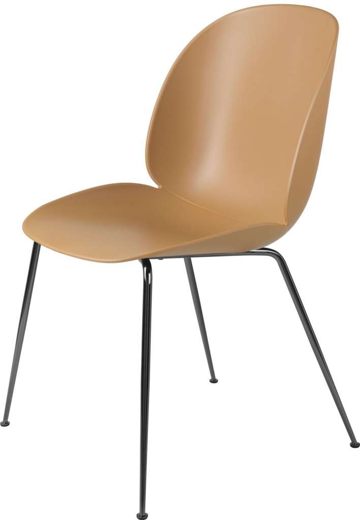 Gubi - Beetle Dining Stuhl - Gestell Chrom schwarz - amber brown - Filzgleiter - indoor