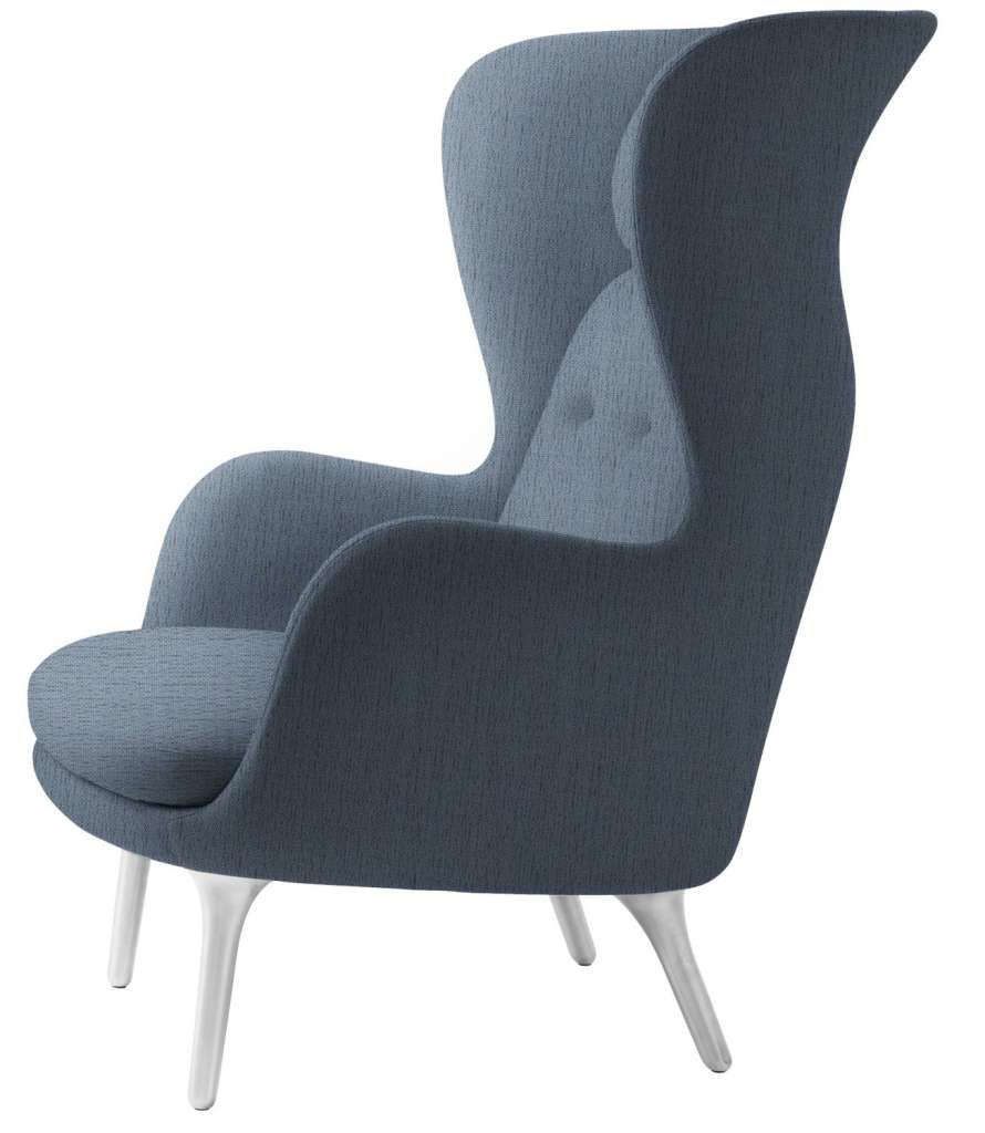 Fritz Hansen - RO Loungesessel - JH1 - Beine aus gebürstetem Aluminum - hellblau - indoor