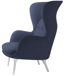 Fritz Hansen - RO Loungesessel - JH1 - Beine aus gebürstetem Aluminum - blau uni - indoor