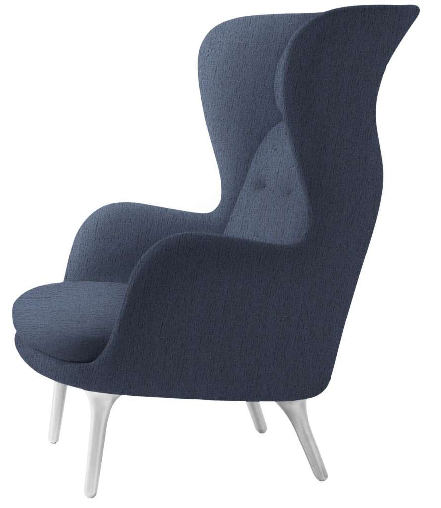 Fritz Hansen - RO Loungesessel - JH1 - Beine aus gebürstetem Aluminum - blau - indoor