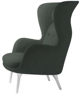 Fritz Hansen - RO Loungesessel - JH1 - Beine aus gebürstetem Aluminum - dunkel grün - indoor
