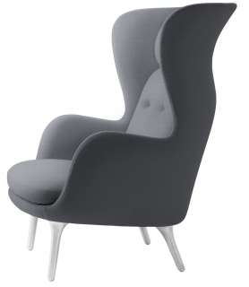 Fritz Hansen - RO Loungesessel - JH1 - Beine aus gebürstetem Aluminum - hellgrau uni - indoor