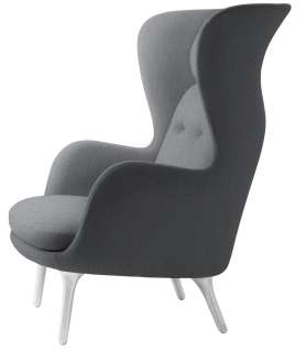 Fritz Hansen - RO Loungesessel - JH1 - Beine aus gebürstetem Aluminum - hellgrau - indoor