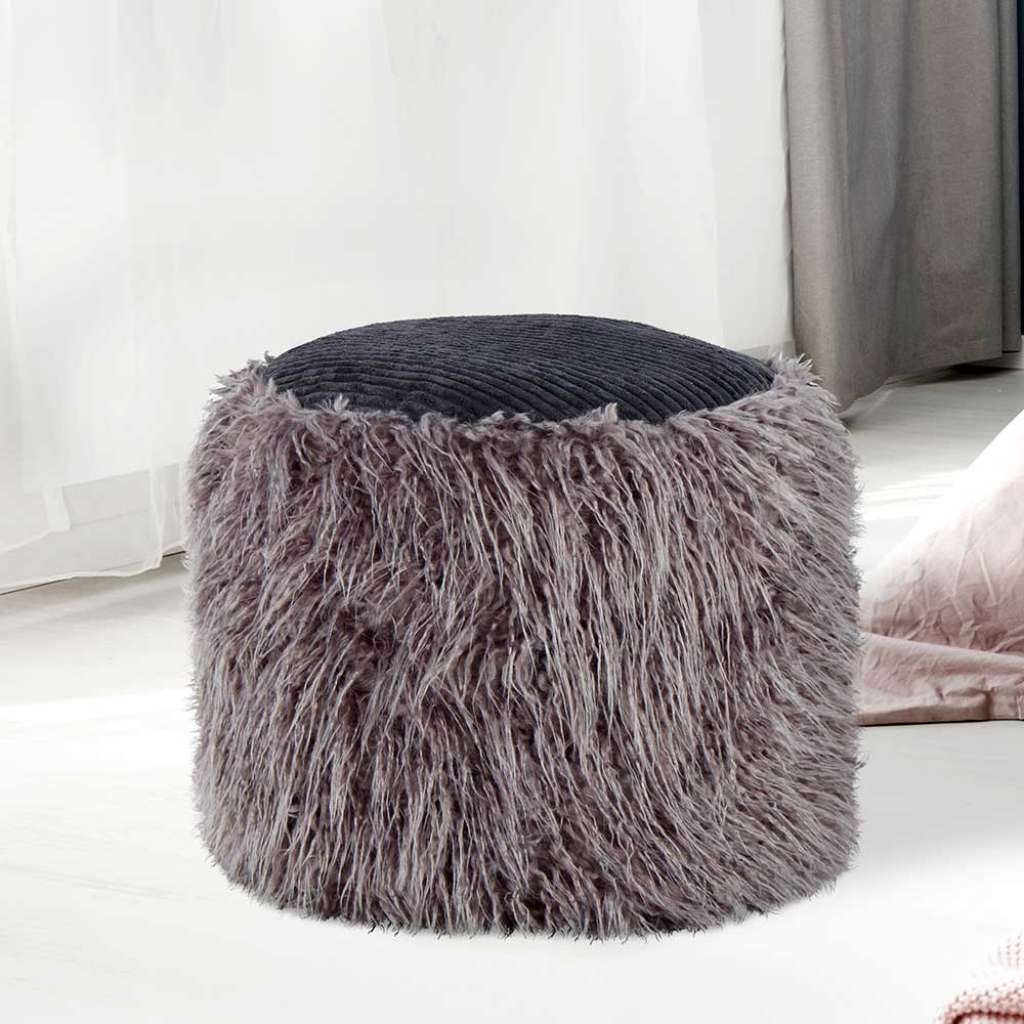 Sitzpouf in Dunkelgrau und Schwarz Kunstfell