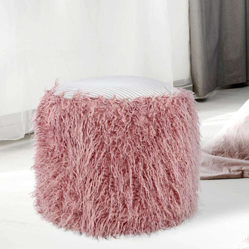 Sitzpouf in Rosa und Grau Kunstfell und Cordstoff