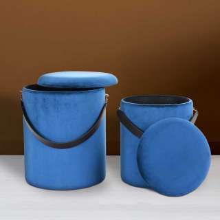 Samt Hocker Set in Blau Truhe (2-teilig)
