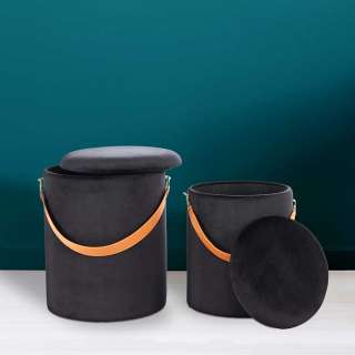 Samt Hocker Set in Schwarz Truhe (2-teilig)
