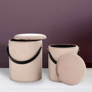 Samt Truhen Hocker in Taupe rund (2-teilig)