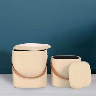 Design Hocker Set in Beige Webstoff Truhe (2-teilig)