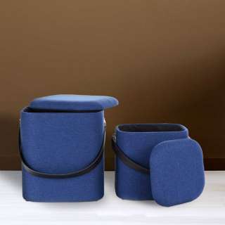 Polsterhocker Set in Blau Webstoff Truhe (2-teilig)