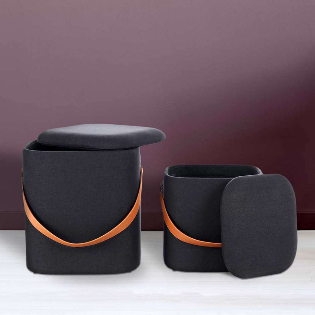 Hocker in Schwarz Webstoff Stauraum (2-teilig)