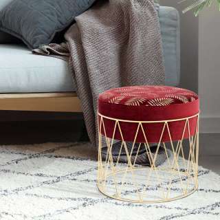 Hocker in Dunkelrot Samt Orientalischen Design