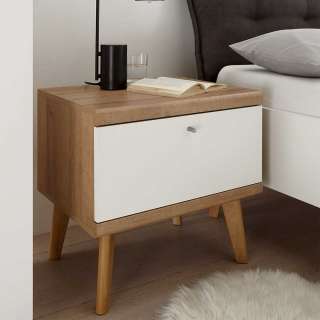 Nachttisch in Weiß und Eichefarben Skandi Design