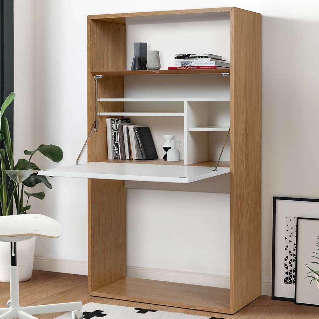 Laptopschreibtisch in Weiß und Eiche furniert Skandi Design