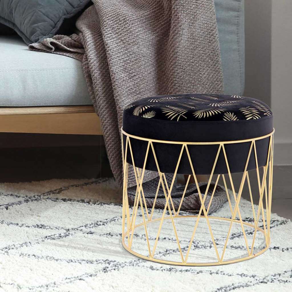 Beistellhocker in Schwarz Samt orientalisch gemustert
