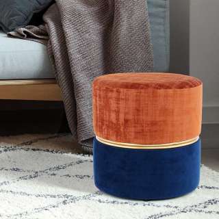 Samt Hocker in Braun und Blau Retrostil