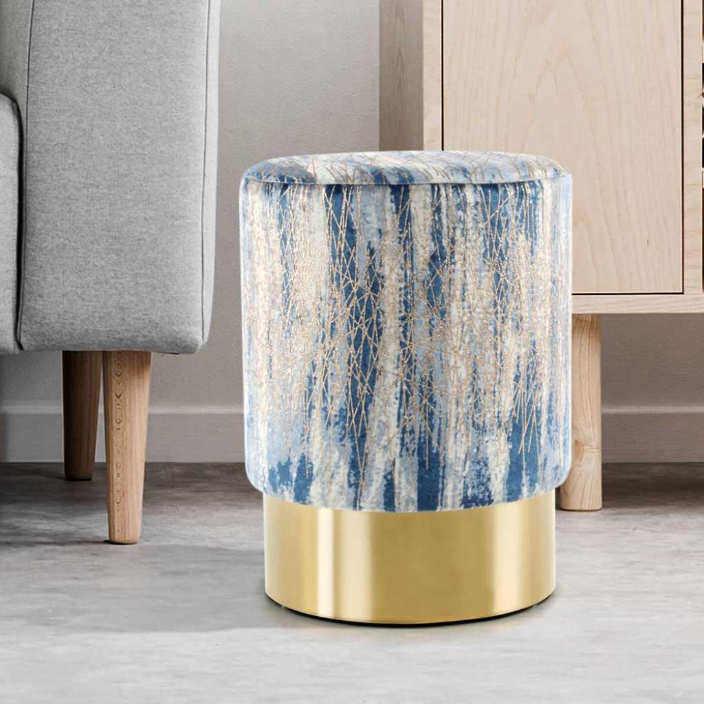 Hocker in Blau Marmor Optik Samtbezug