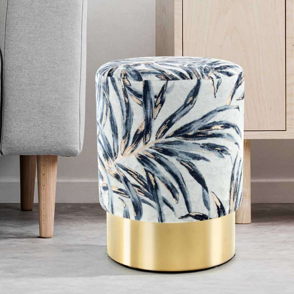 Sitzhocker mit Floralen Mustern Blau Samt