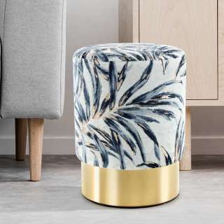 Sitzhocker mit Floralen Mustern Blau Samt