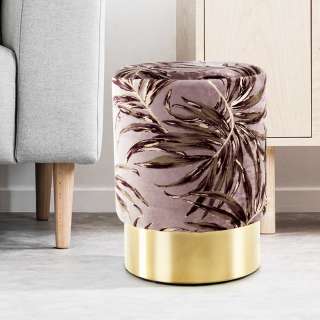Polsterhocker in Violett Samt Floralen Mustern