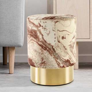 Samt Hocker in Braun Marmor Optik 35 cm breit