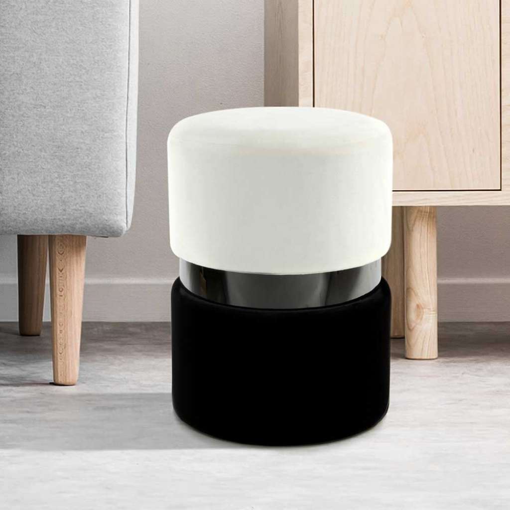 Design Hocker in Creme Weiß und Schwarz Samt
