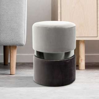 Samt Sitzhocker in Grau rund