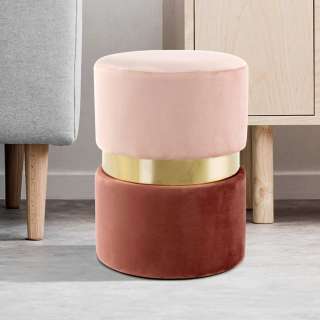 Samt Hocker in Altrosa und Goldfarben modern