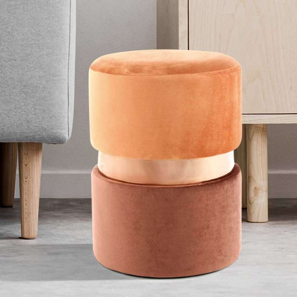 Sitzhocker in Terracotta Samt Braun