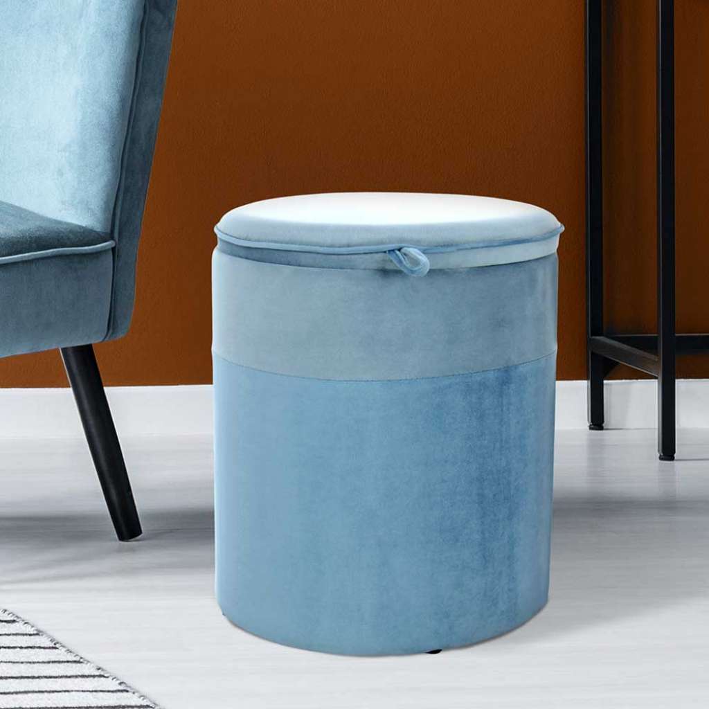 Samt Hocker mit Stauraum Hellblau