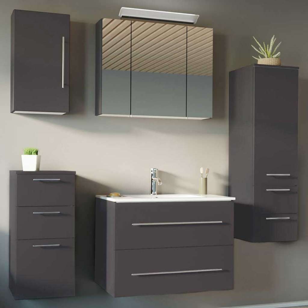 Hängendes Badezimmer Set in Anthrazit Made in Germany (5-teilig)