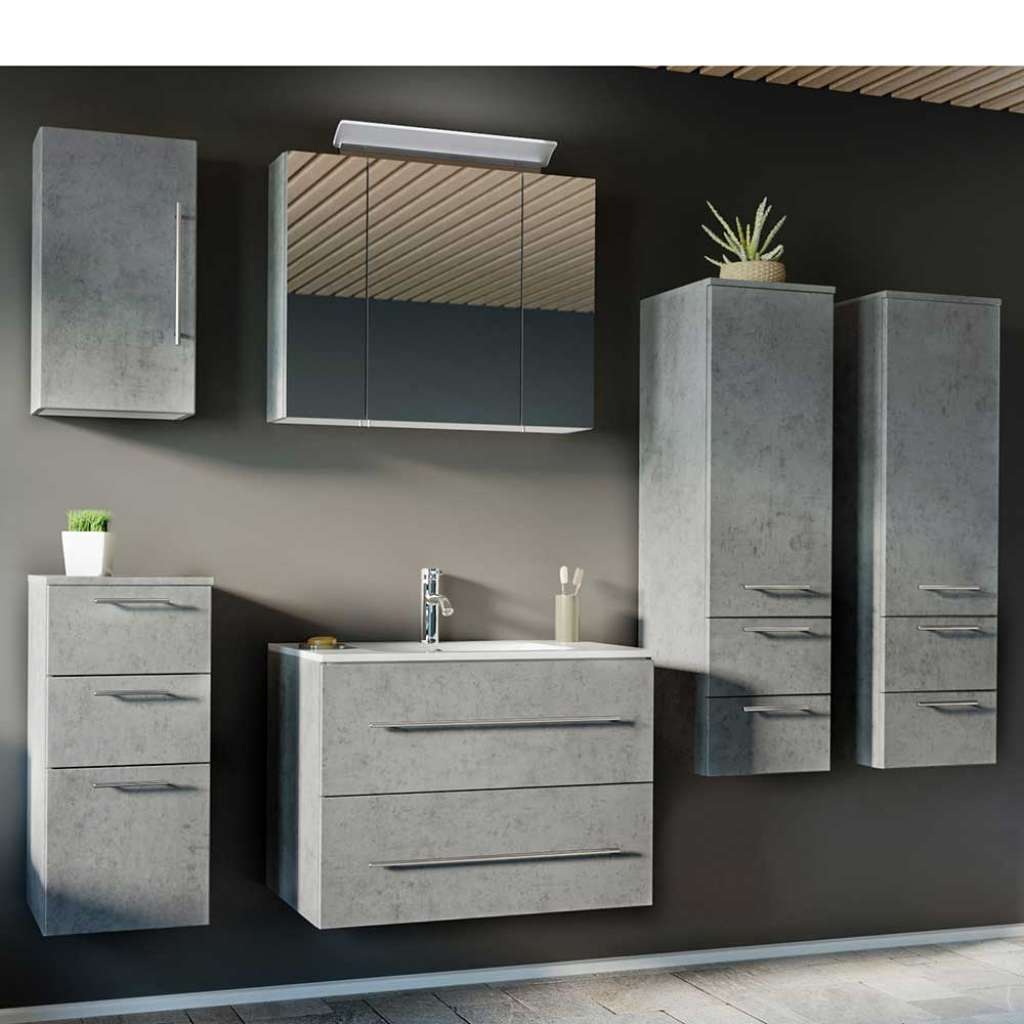 Badmöbelset in Beton Grau LED Beleuchtung (6-teilig)