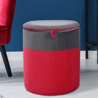 Hocker in Rot und Dunkelgrau Samt Truhe