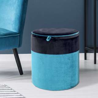 Stauraum Hocker in Schwarz und Blau Samtbezug