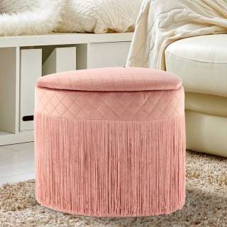 Herz Hocker in Rosa Samt Fransen