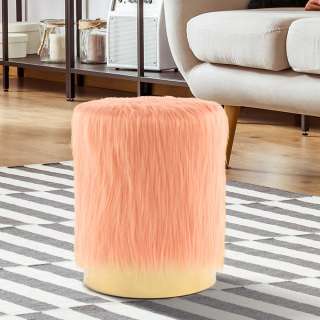 Design Hocker in Apricot Kunstfell