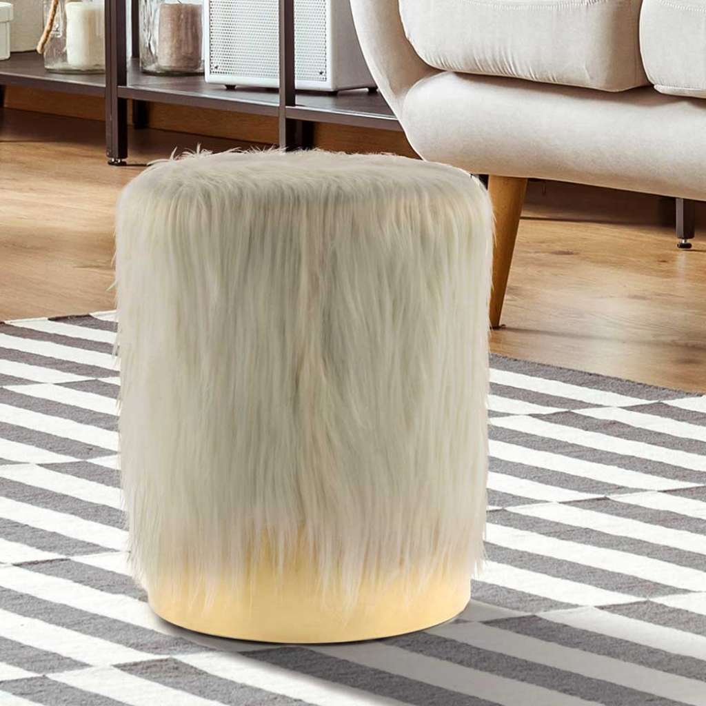 Kunstfell Hocker in Hellgrau modern