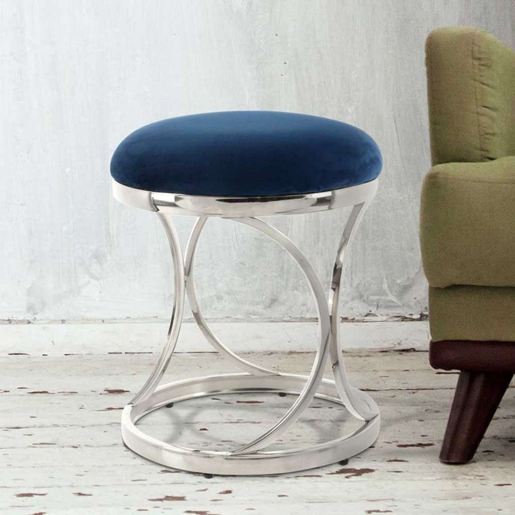 Sitzhocker in Blau Samt Retrostil
