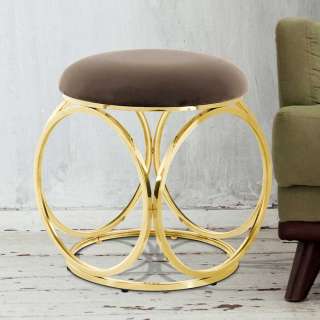 Polsterhocker in Taupe Samt Ringgestell in Goldfarben