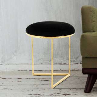 Hocker in Schwarz Samt Goldfarben Edelstahl