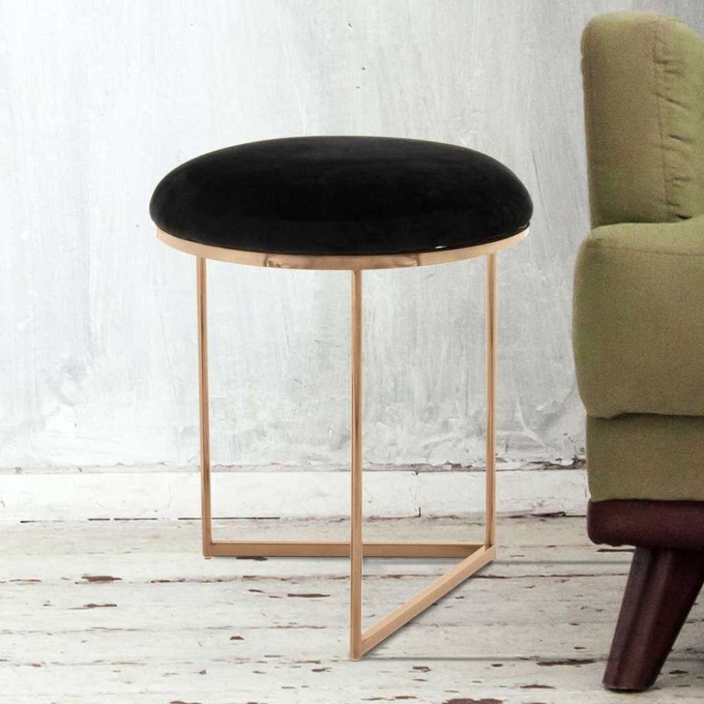 Sitzhocker in Schwarz Samt Edelstahl Bügelgestell in Rosegold
