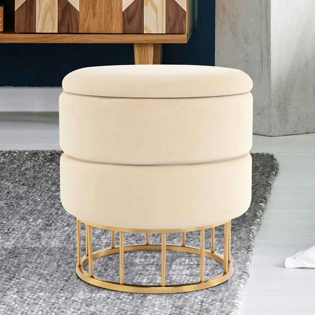 Samt Hocker in Creme Weiß Samt Truhe