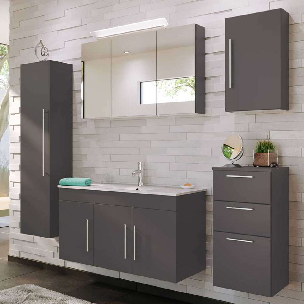 Design Badezimmer Set in Anthrazit LED Beleuchtung (5-teilig)