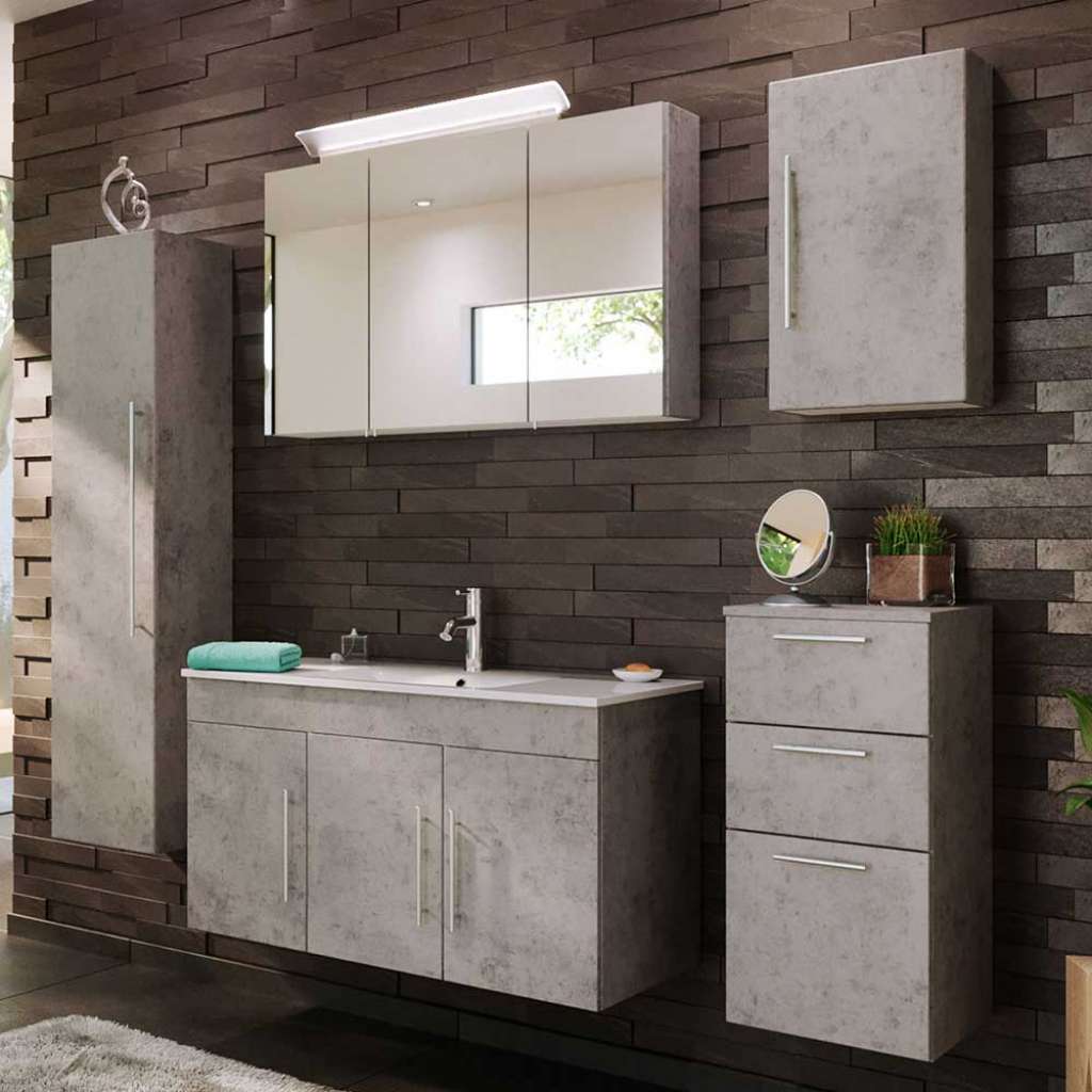 Badezimmermöbelset in Beton Grau LED Beleuchtung (5-teilig)